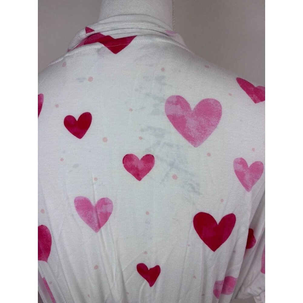 Soma women's large white pink heart print mid length cool nights robe loungewear - Picture 7 of 9